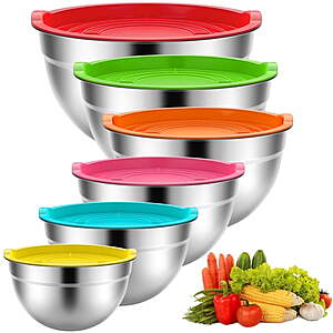 Stainless Steel Mixing Bowls Set, TINANA 6 Pack Mixing Bowls with Lids $18.99