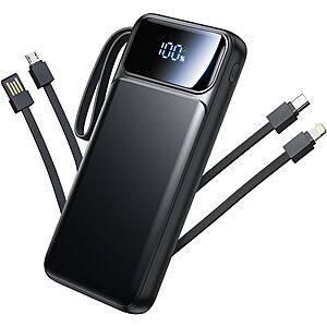 Aioneus 10000mAh 22.5W Portable Charger w/ Built-in Cables, 6 Outputs & LED Display $11.99 + Free Shipping w/ Prime or on $35+