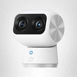 $99.99 eufy 4K Indoor Cam S350, No Subscription, Dual Cameras, 8× Zoom, 360° Coverage, Works as a Pet Camera, Nanny/Senior/Baby Monitor, AI Auto-Tracking, Human/Pet/Cry Detection