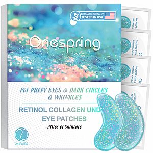 24-Pair Onespring Retinol Collagen Under Eye Gel Patches w/ Hyaluronic Acid (Light Blue; for Puffiness, Dark Circles & Fine Lines) $5.31 w/ S&S + Free Shipping w/ Prime or on $35+