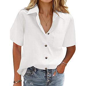 [Limited Deal]HOTOUCH Linen Shirts for Women Cotton Button Down Shirt $14.99