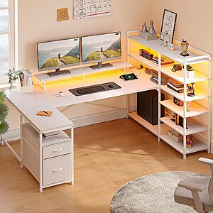 DurayLoly 63" L Shaped Desk with Monitor Stand & CPU Stand