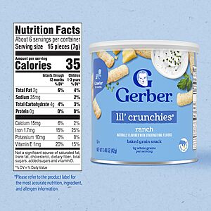 [S&S] Gerber Stage 3 Ranch Lil Crunchies Snack, 1.48 Oz, 6 Pack $9.43