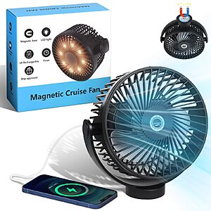 Magnetic Cruise Fan with 8000mAh Rechargeable Battery, LED Light, Timer&Power Output, Magnetically Sticks on Cabin Ceilings and Walls, Ship Approved Cabin Air Circulator $24.47