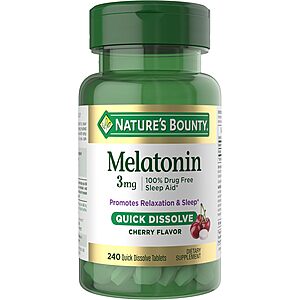 Select Accounts: 240-Count Nature's Bounty 3mg Melatonin Quick Dissolve Tablets (Cherry) $4.64 w/ S&S + Free Shipping w/ Prime or on $35+