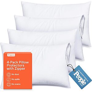 4-Pack Niagara Sleep Solution Standard Pillow Protectors w/ Zipper (White) $8.99 + Free Shipping w/ Prime or on $35+