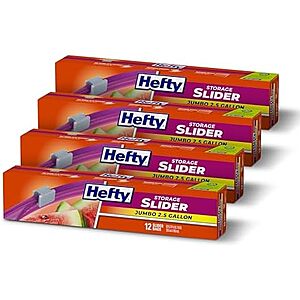 [AC] $10.53* | 4-Pk 12-Ct 2.5-Gallon Hefty Slider Jumbo Storage Bags at Amazon
