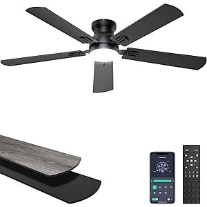 52" Ohniyou Low Profile 5-Blade 6-Speed Ceiling Fan w/ LED Light & App/Remote Control (3 colors) from $45.58 + Free Shipping