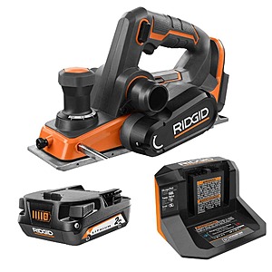 Ridgid 18V Brushless Cordless 3-1/4 in. Planer Kit with Dust Bag, Dust Port, Edge Guide, 2.0 Ah Battery, and Charger $120