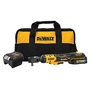 DeWalt Atomic 20 V MAX Lithium-Ion Brushless Cordless 1/2 in. Ratchet Kit with 1.7 Ah Oil Resistant Battery, Charger and Kitbag $189