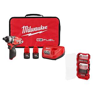 M12 FUEL 12V 1/4 in. Hex 2-Speed Screwdriver Kit w/ (2) 2. 0Ah Batteries, Case with 28-Pc SHOCKWAVE Set $159
