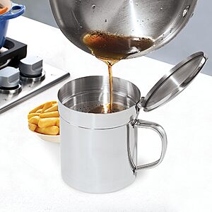 OGGI 1-Quart Stainless Steel Grease Container w/ Strainer $14.12 + Free Shipping w/ Prime or on $35+