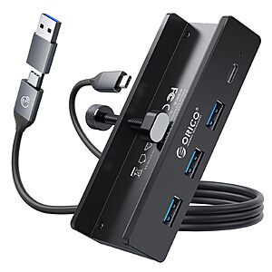 ORICO USB Hub 3.0, Clamp USB Hub with Extra Power Supply Port, Aluminum 4-Port USB Adapter with 3 USB-A Data Ports, USB-C $14.29 after coupon