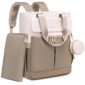 15.6" LOVEVOOK Backpack Diaper Tote Bag w/ Insulated Pockets, Changing Pad and Pacifier Case (Coffee/Beige) $16.99 + Free Shipping w/ Prime or on $35+