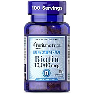 [NEW, SnS, AC] $3.12 | 100-Count Puritan's Pride Premium Ultra Mega Biotin 10,000mcg, Dietary Supplement at Amazon