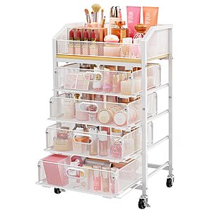 SUNALLY Makeup Organizer Cart with 4 Drawers, Rolling Makeup Storage Cart $29.81