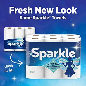$6.62 S&S AMZ Sparkle Pick-A-Size Paper Towels, Spirited Print or Plain Design, 6 Double = 12 Rolls (660 Sheets Total)