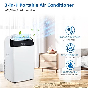 14000 BTU 3-In-1 Free Standing Portable Air Conditioner: AC/Fan/Dehumidifier, White Sleep Mode $223 + Free Shipping
