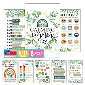 8-Piece 11" x 17" Hadley Designs Calming Corner Posters w/ Emotions Chart (Geo Greenery) $9.99 + Free Shipping w/ Prime or on $35+