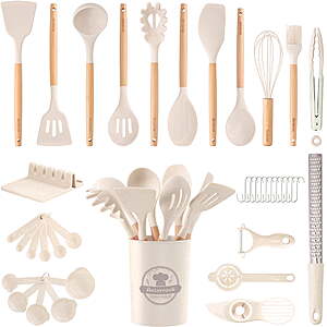 38-Piece Astercook Silicone Cooking Utensils Set w/ Wooden Handles (White, Black, Pink) $17.89 + Free Shipping w/ Walmart+ or on $35+