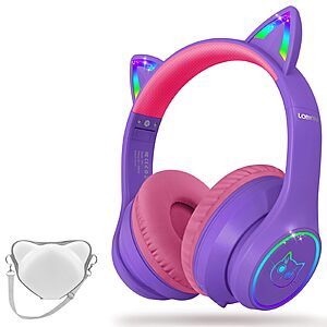 LOBKIN Wireless/ Wired Bluetooth 5.4 Kids Cat Ears Adjustable RGB Light UP Headphones w/ Case (Purple/Pink) $9.98 + Free Shipping w/ Prime or on $35+
