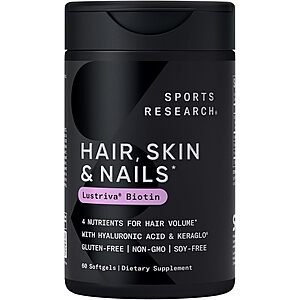 60-Count Sports Research Hair, Skin & Nail w/ Lustriva Biotin Softgels $14.98 w/ S&S + Free Shipping w/ Prime or on $35+