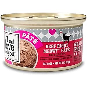 [SnS] $9.82* | 24-Pk 3-Oz I and love and you Wet Cat Food (Beef Right Meow Pate) at Amazon