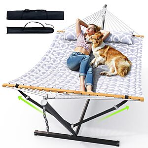ANAGOO Double Hammock with Stand, Heavy Duty Outdoor Hammock for Two, 500 LBS Capacity, Stable Steel Frame with Balance Strap $89.99