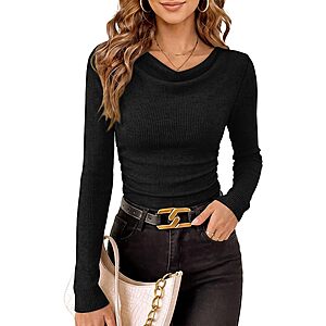 WIHOLL Women's Cowl Neck Long Sleeve Ruched Top (Various) $7.79 w/ S&S + Free Shipping w/ Prime or on $35+