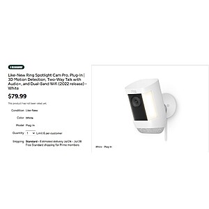 Ring Spotlight Cam Pro (Plug-In), Like-New, White (2022 release) $79.99