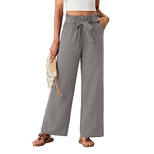 IWOLLENCE Women's High Waist Wide Leg Linen Blend Pants w/ Pockets (various) $13.49 + Free Shipping w/ Prime or on $35+