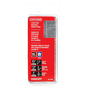 Craftsman 18 Gauge Brad Nail Project Pack - 300 Each: (3/4-in, 1-1/4-in, 2-in) 18 -Gauge Straight Galvanized Collated Brad Nails $7.99