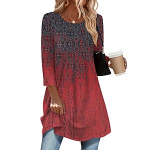Zeagoo Womens Tops 3/4 Length Sleeve Shirts Summer Fall Clothes Business Loose Fit Casual Dressy Blouse Loose Fit Basic Tee Top Trendy Black Red $9.99