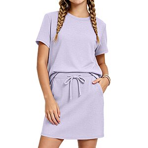 2-Piece XMWEALTHY Girls' Outfit Set: T-Shirt & Drawstring Skort w/ Pockets (5-14, Various Colors) from $8.99 + Free Shipping w/ Prime or on $35+