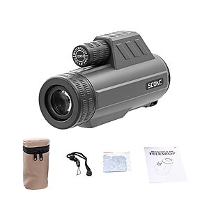 SCOKC Waterproof Monocular Telescope | Lightweight with Travel Bag, Compact, 12X Magnification, Wide Field of View (12x32, Dark Grey) $35