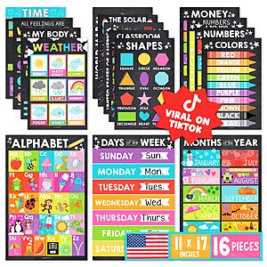 16-Pack 11" x 17" Hadley Designs Laminated Pre-K Educational Posters $12.49 + Free Shipping w/ Prime or on $35+