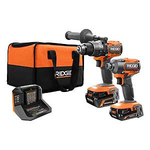 RIDGID 18V Brushless Cordless 3-Tool Combo Kit w/ (2) Batteries, Charger, Bag & Brushless Mid Torque Impact Wrench $169