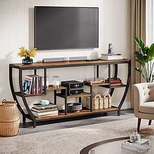 70.9" Ezlynn Wood TV Stand w/ Open Storage Shelves (Rustic Brown) $128.54+ Free Shipping