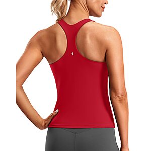 Soothfeel Womens Workout Tank Tops with Built in Bra Racerback Athletic Yoga Top High Neck Sports Gym Sleeveless Shirts Red Medium $14.96