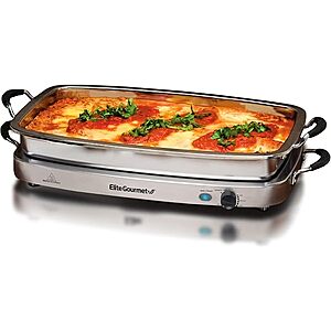 Woot - Elite Gourmet EWM-9933 Triple 3 x 2.5 Quart Trays Buffet Server 7.5 Qt Oven Safe Pan Food Warmer, Temperature Control, Clear Slotted Lids - $44.99