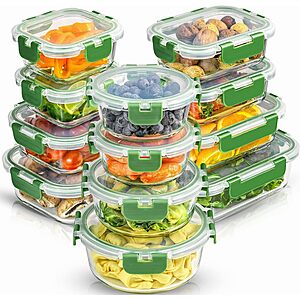 JoyJolt 24-Piece Borosilicate Glass Storage Containers w/ Lids Set (Green) $30.81 + Free Shipping w/ Prime or on $35+