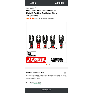 Selected Home Depot: Universal Fit Wood and Metal Bi-Metal & Carbide Oscillating Blade Set (5-Piece) $11