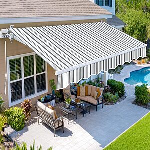 Paramondo 11.5'x9.8' Patio Awning Retractable Fully Assembled, Manual Sunshade Shelter Outdoor Deck Canopy Balcony Awning Cover - Premium Quality $359.99