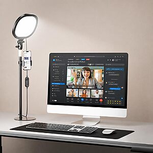 PQRQP Ring Light for Desk, Soft Lighting for Zoom & Video Calls, Selfie Light with Stand & Phone Holder, CRI 97+ Webcam Light for Recording, Streaming, Home Office $15