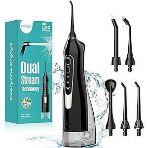 COSLUS C20 300mL Cordless Water Dental Flosser w/ IPX7 Waterproof & 30-Day Battery (Black or Pink) $7.99 + Free Shipping w/ Prime or on $35+