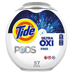 Tide PODS Ultra Oxi Free and Gentle Laundry Detergent Packs, 57 Count, Hypoallergenic Laundry Detergent Pods $12.31