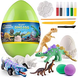 National Geographic Giant Dinosaur Egg Activity Kit – 15+ Dino Crafts, Painting Cars, Clay Models, Dig Brick, Stickers & Learning Guide, Dinosaur Science Toy for Boys & Girls $8.9
