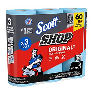 180-Count Scott Shop Towels Original 11" x 9.4" Blue Shop Towels (3 Big Rolls) $16.12 + Free Shipping w/ Prime or on $35+