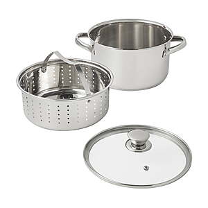 $17.97 FS Walmart+ or Pick up Mainstays Stainless Steel 4-Quart Steamer Pot with Glass Lid, Induction Compatible, Dishwasher Safe,
