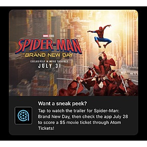 Tmobile: $5 Spider-Man: Brand New Day movie ticket on July 28